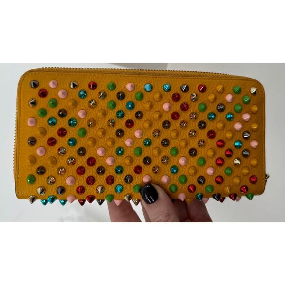 Christian Louboutin Yellow Multicolor Calfskin Panettone Spiked Zip Wallet - Picture 2 of 6